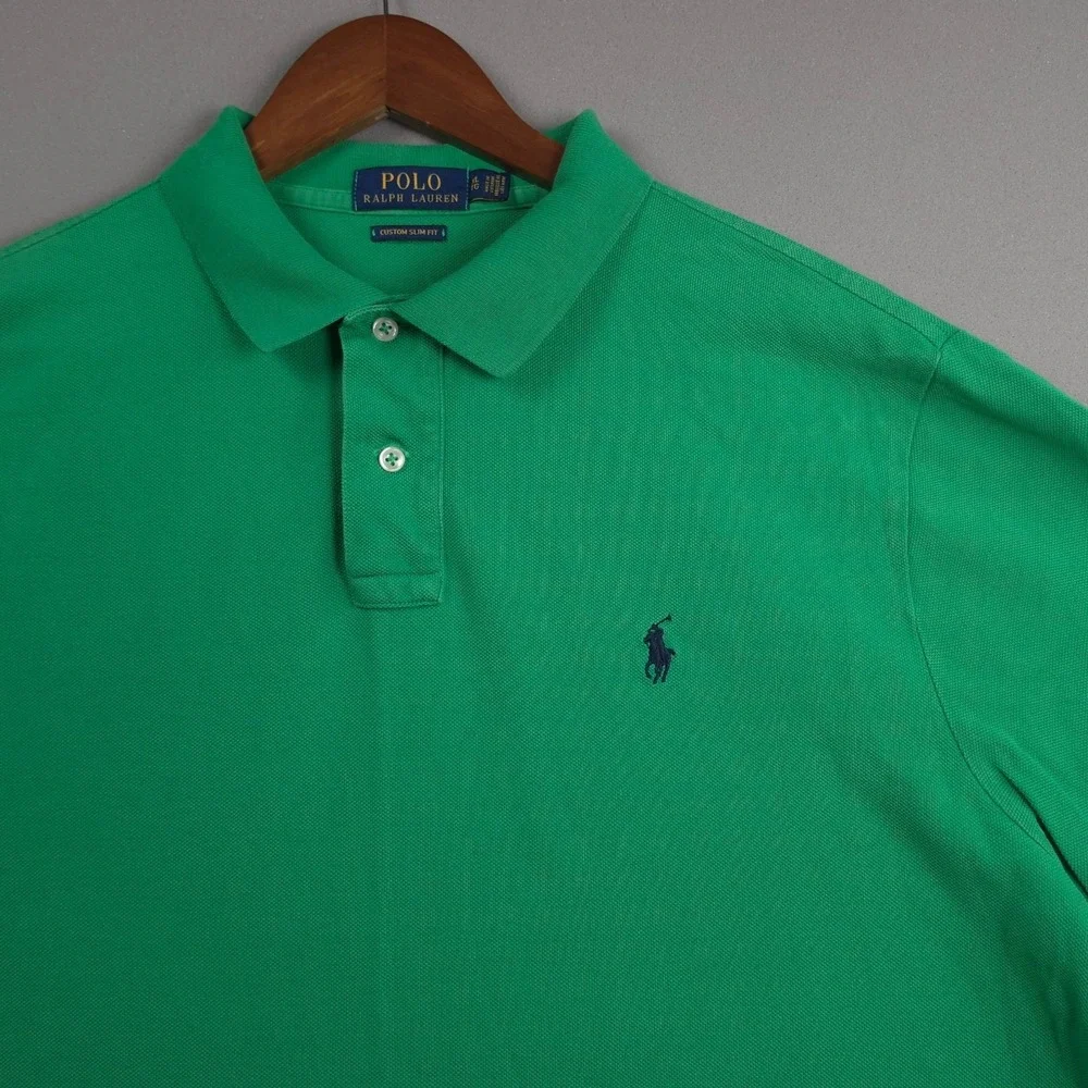 Polo Ralph Lauren Mens XL Custom Slim Fit Green Polo Shirt Short Sleeve Cotton